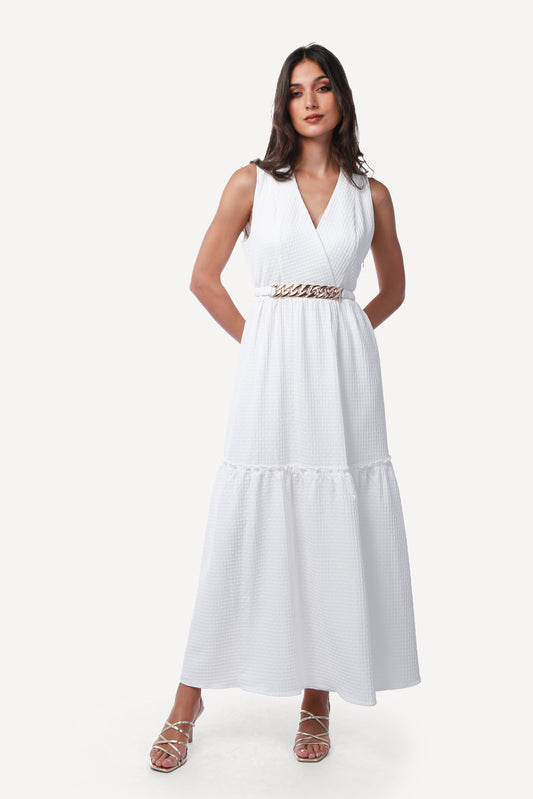 2243003- Sleeveless Tiered Maxi Dress