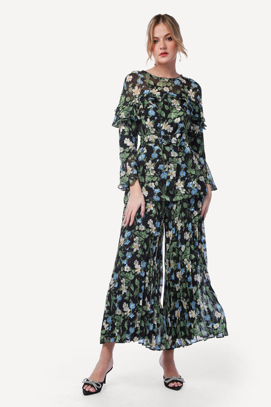 2304007- Floral Wide Leg Pants