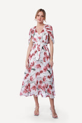 2306017- Cape Sleeve Floral Dress