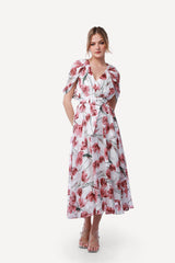 2306017- Cape Sleeve Floral Dress