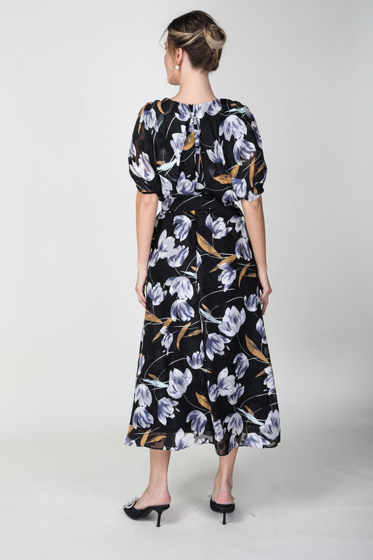 2306017- Cape Sleeve Floral Dress