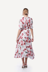 2306017- Cape Sleeve Floral Dress