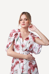 2306017- Cape Sleeve Floral Dress