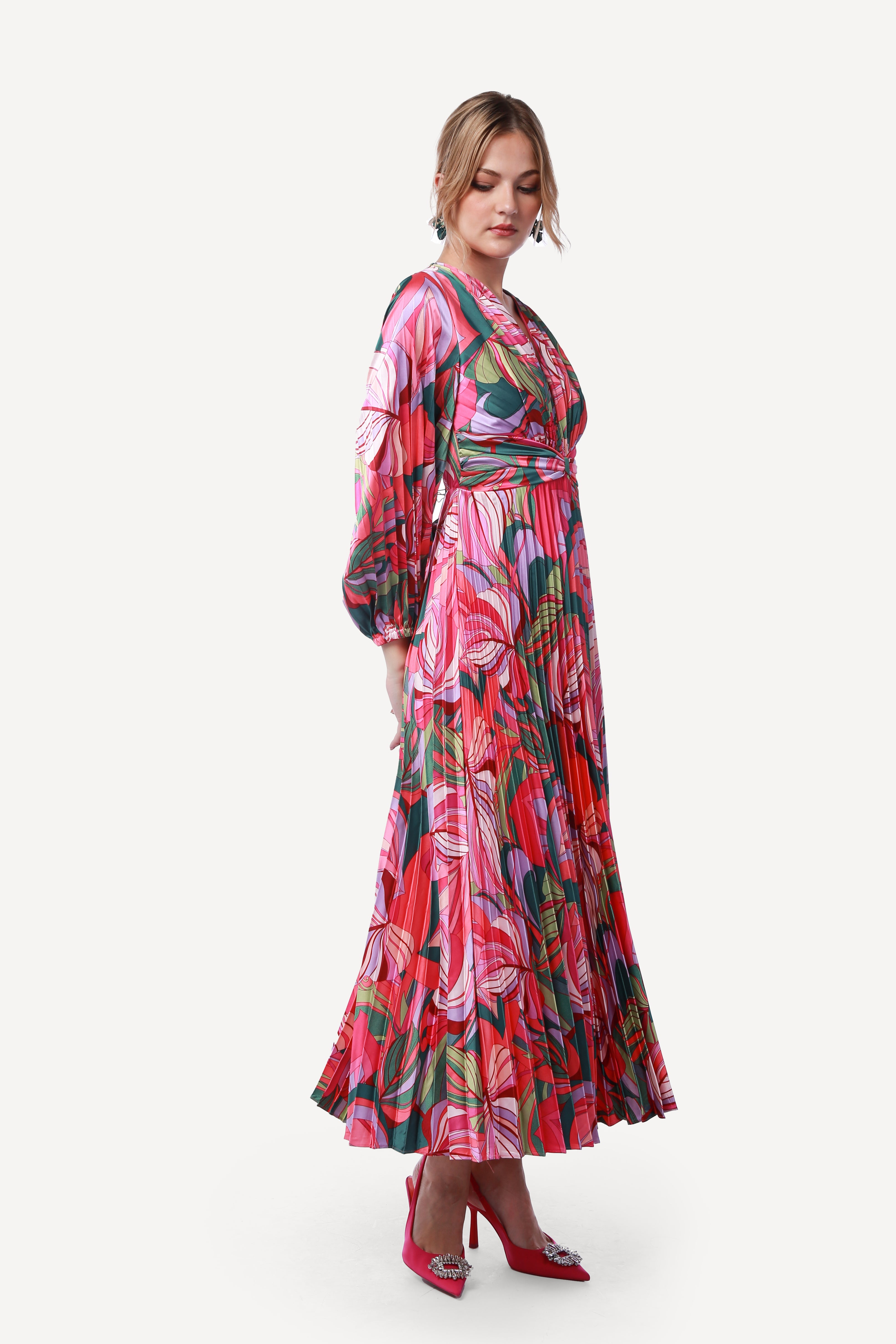 2343009- Printed Pleated Maxi Dress