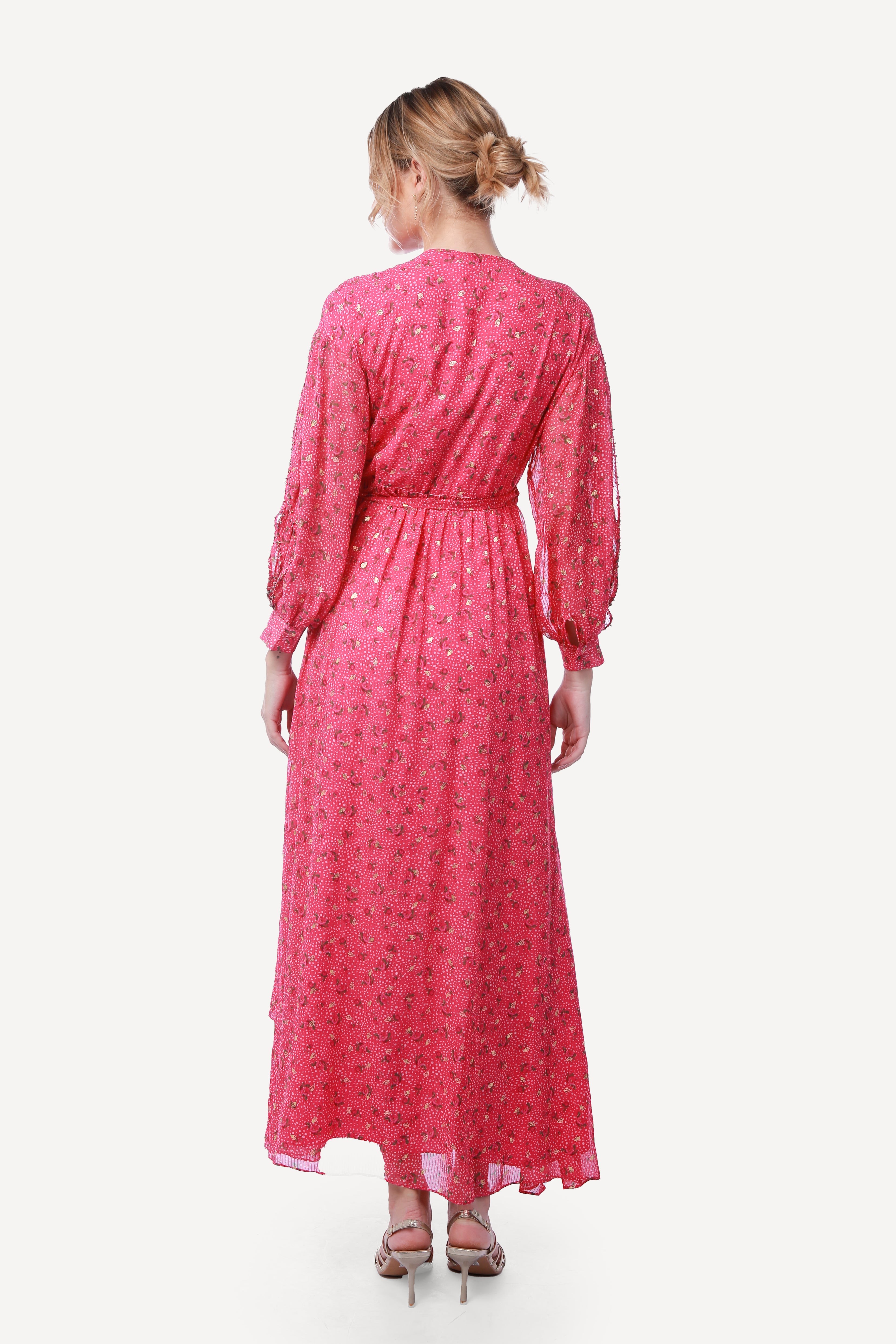 2343011- Long Sleeve Wrap Maxi Dress